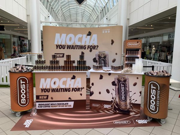 Boost Energy Mocha Drink promotional stand at Castle Court Shopping Centre